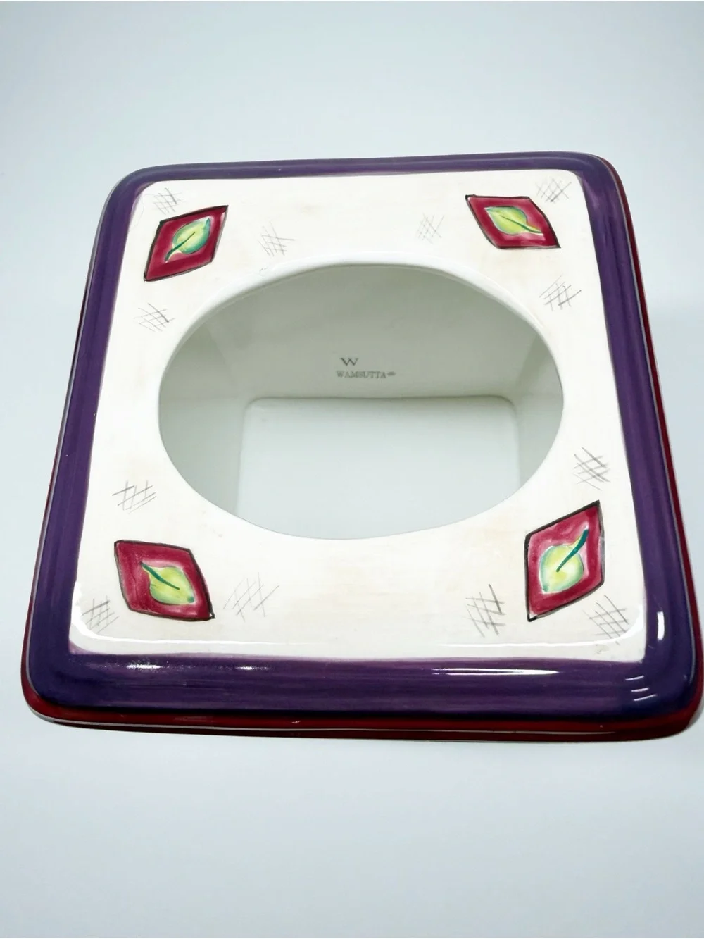 Vintage 90s Wasmutta Floral Geometric Ceramic Tissue Box Cover